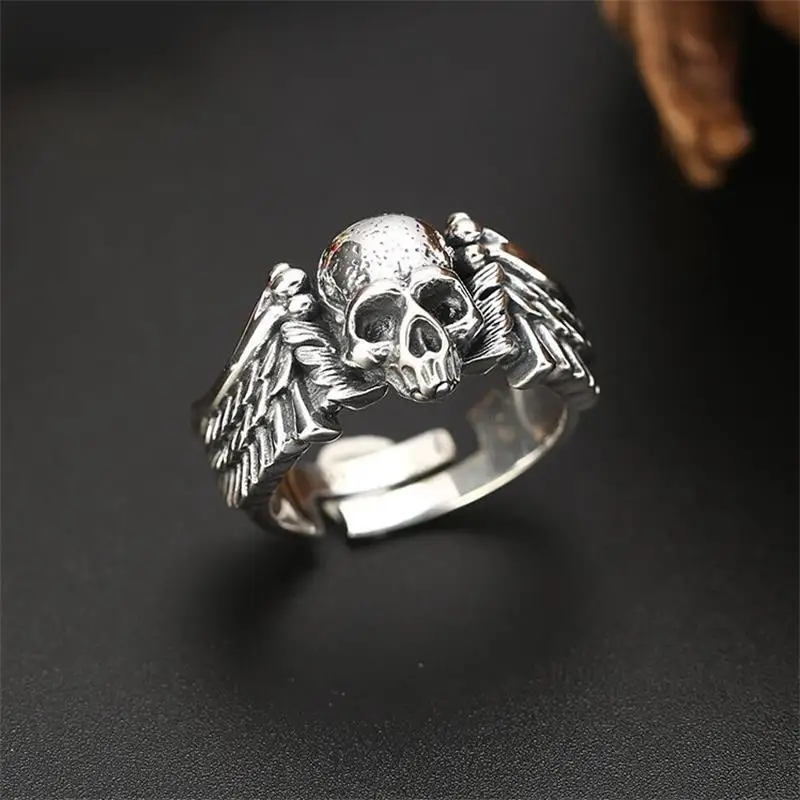 Retro Punk Style Devil Angel Wings Skull Open Adjustable Rings For Women Hip Hop Trend Skull Men's Jewelry - Image 3