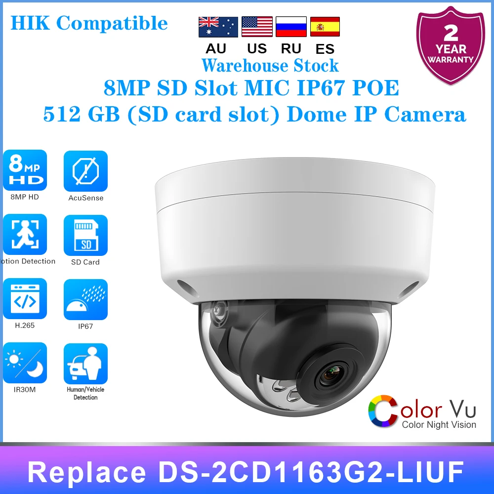 Hikvision Compatible 6MP Security IP Camera Smart Hybrid Light Human Vehicle Detect SD Slot MIC IP67 OEM IPC DS-2CD1163G2-LIUF