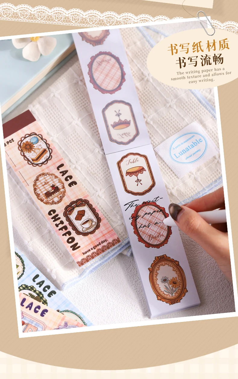Journal GO 18pcs Lace Chiffon Stickers Vintage Scrapbooking Decorative Decals Planner Card Craft Making Retro Materials