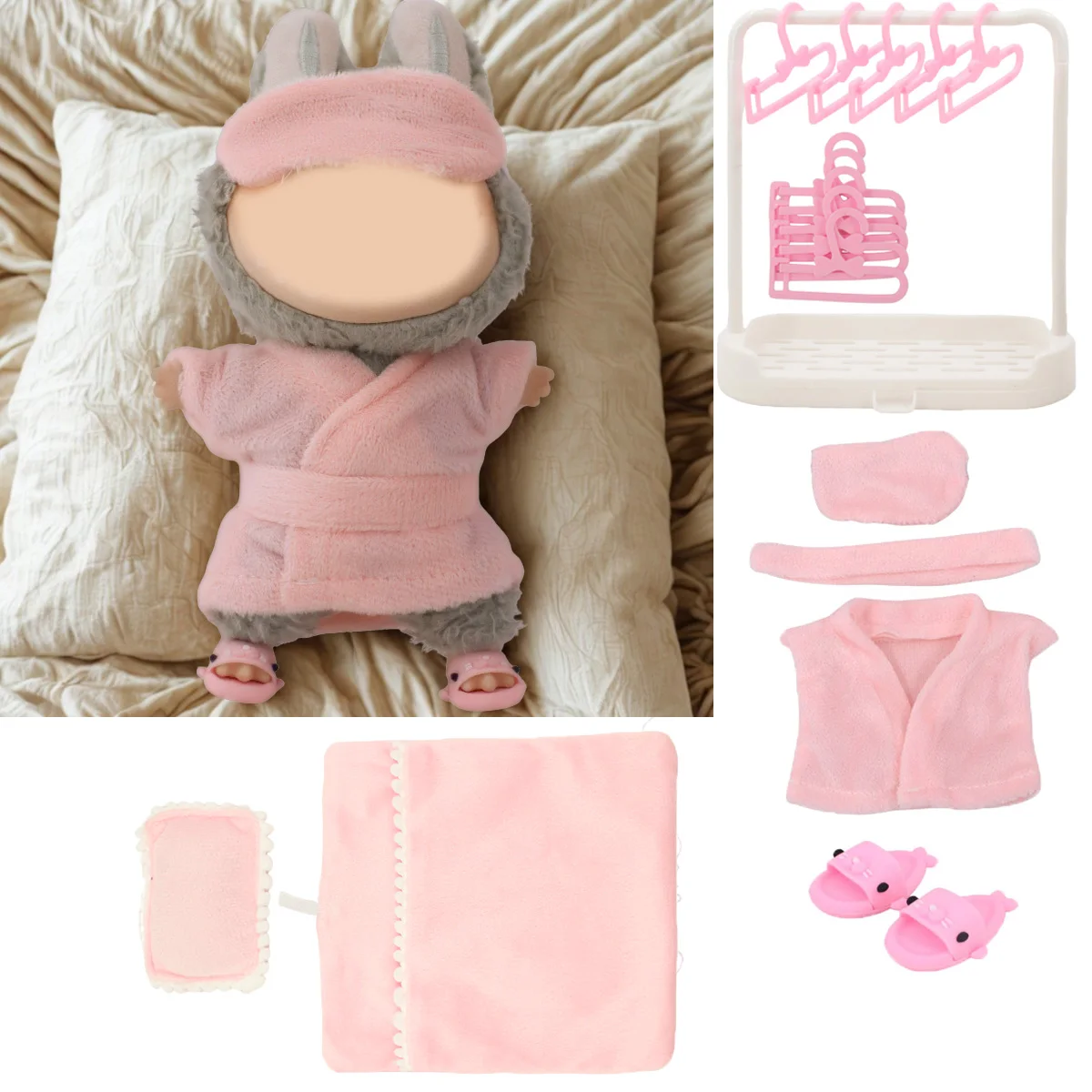 DOLL  Bed and nightgown For labubu 17cm Plush Doll Clothes Accessories Girl‘s Toys Christmas Gift