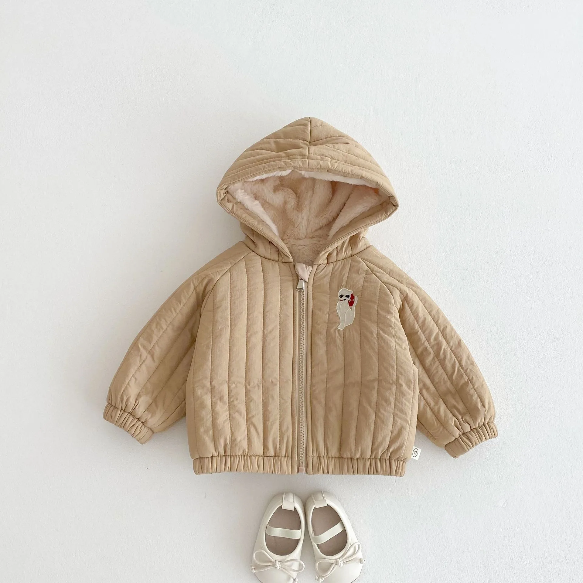 WT2738 New Children's Cartoon Hooded Cotton Jacket Winter Korean Version Fashionable Bear Fleece Outerwear Trendy Kids' Clothing