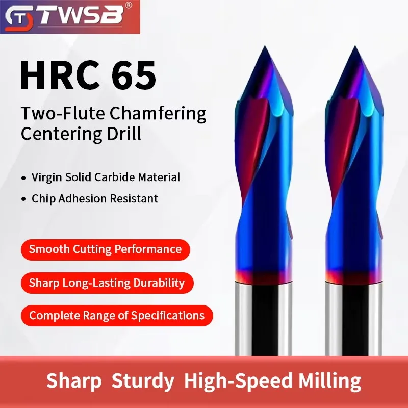 Steel CNC Hole Positioning Router Bit, HRC65 Solid Carbide Nano Blue 60° Centering Spot Drill with Chamfering Function