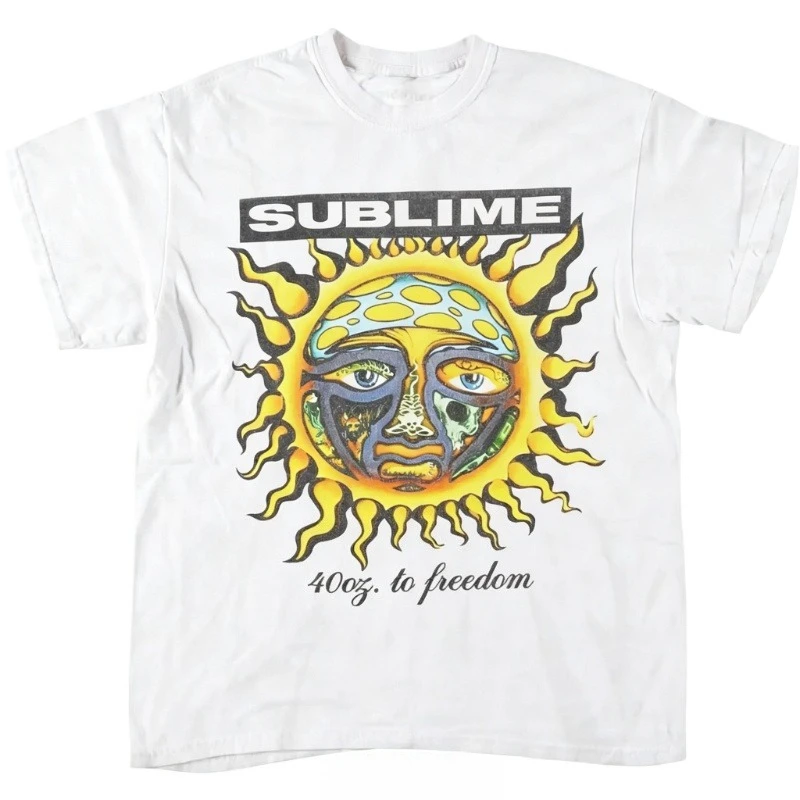 2026 Retro 90s street style casual top with vintage tie-dye sun face pattern T-shirt, suitable for music lovers