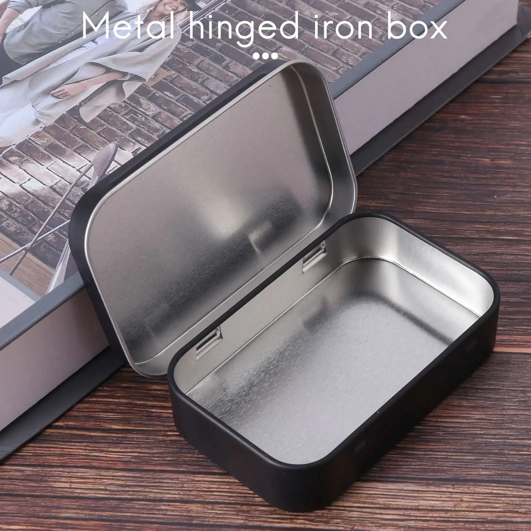 ABZF 2026 95x60x21mm Black Tin Box Black Metal Box With Matte Candy Box Small Box
