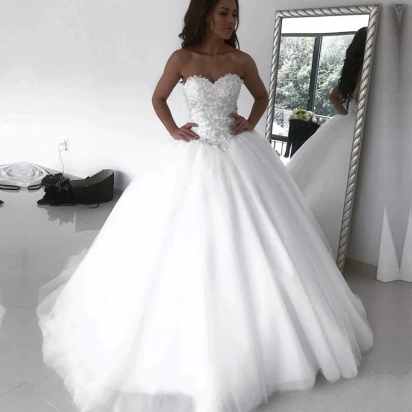 

GUXQD Sweetheart Ball Gown Wedding Dresses Robe De Mariee Bohemian Fashion Applique Tulle Formal Bride Bridal Gowns Vestidos