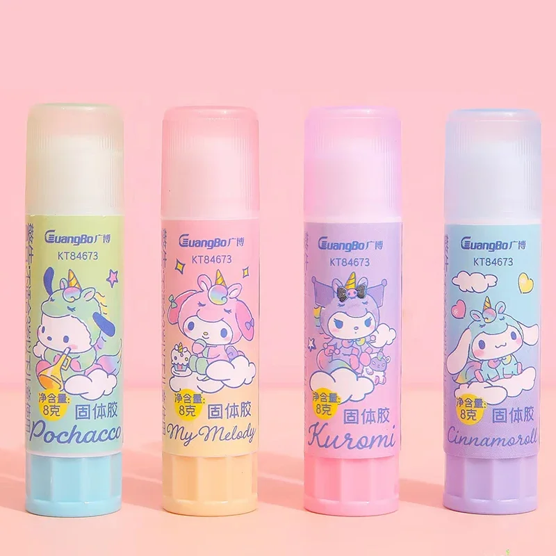 4Pcs/Set Sanrio Jelly Color Solid Glue Mymelody Kuromi Cinnamoroll Handmade Solid Glue PVA High Viscosity School Art Class DIY