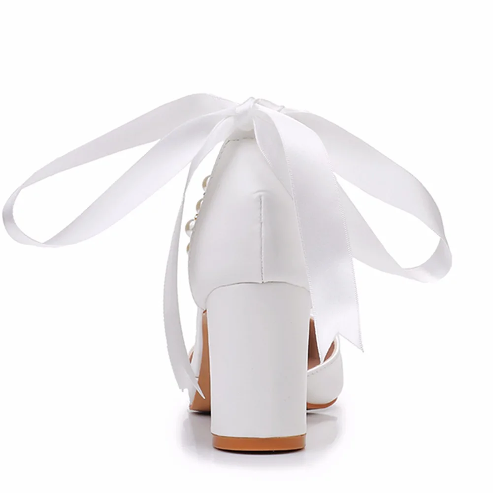 

Большие размеры 34–43, женская обувь, женские босоножки с острым носком на толстом каблуке, женские туфли-лодочки с жемчужным ремешком на щиколотке, туфли-лодочки на высоком каблуке для свадебной вечеринки и невесты