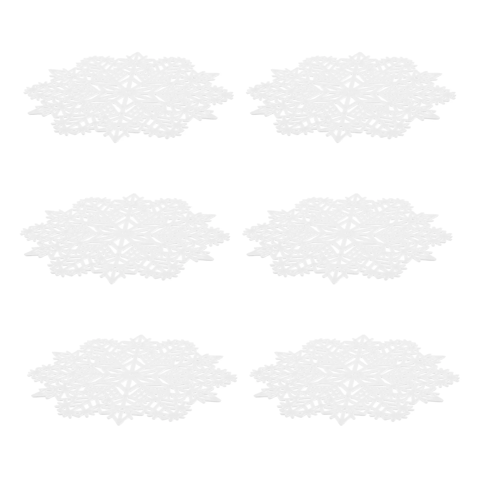 

6 Pcs Christmas Decoration Snow Coaster Drink Coasters Holiday Dining Table Snowflake Mat White Cup