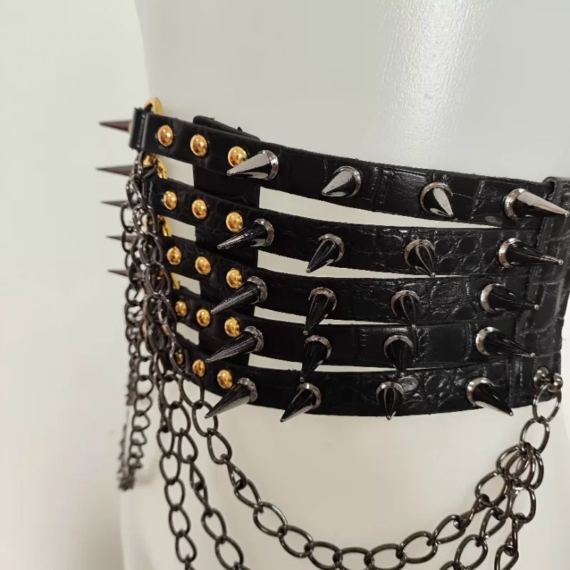 Aksesori Pakaian Segel Sabuk Desain Populer Paku Keling Rantai Jalan Punk Subkultur Gadis Lembut Cummerbunds Milenium Y2K Amerika