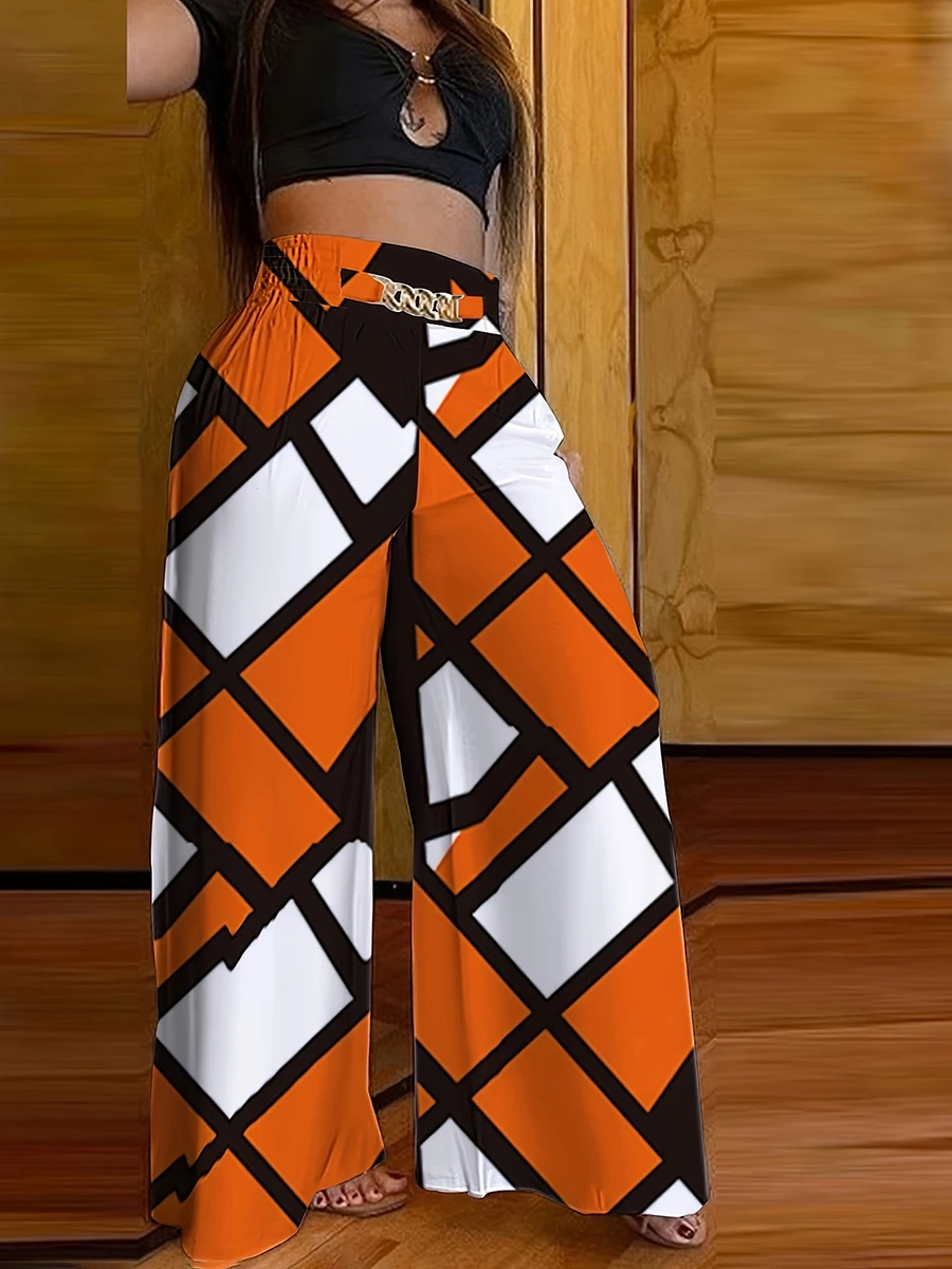 Women Fall Winter Striped Wide Leg Pants High Waist Loose Casual Trousers Elegant Straight Long Pants Vintage Office Clothes