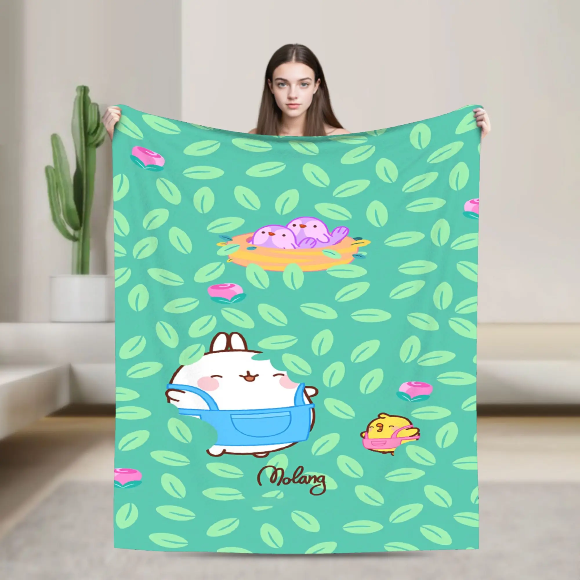Molang Funny Cartoon Blankets Quality Warm Soft  Throw Blanket Autumn Children Couch Chair Sofa Bed Fluffy Bedspread