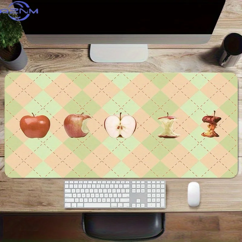 XXL Trendy Checkered Apple Design Mouse Pad  cm, Non-Slip Extended Desk Mat for Office & Home, Unique Pattern Decor Keyboard Mat