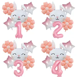 Rabbit Daisy Balloon Set With 40inch 1-9 Pink Number Balloon for Easter Themed Birthday Party Decoration Kids Toys Helium Globos