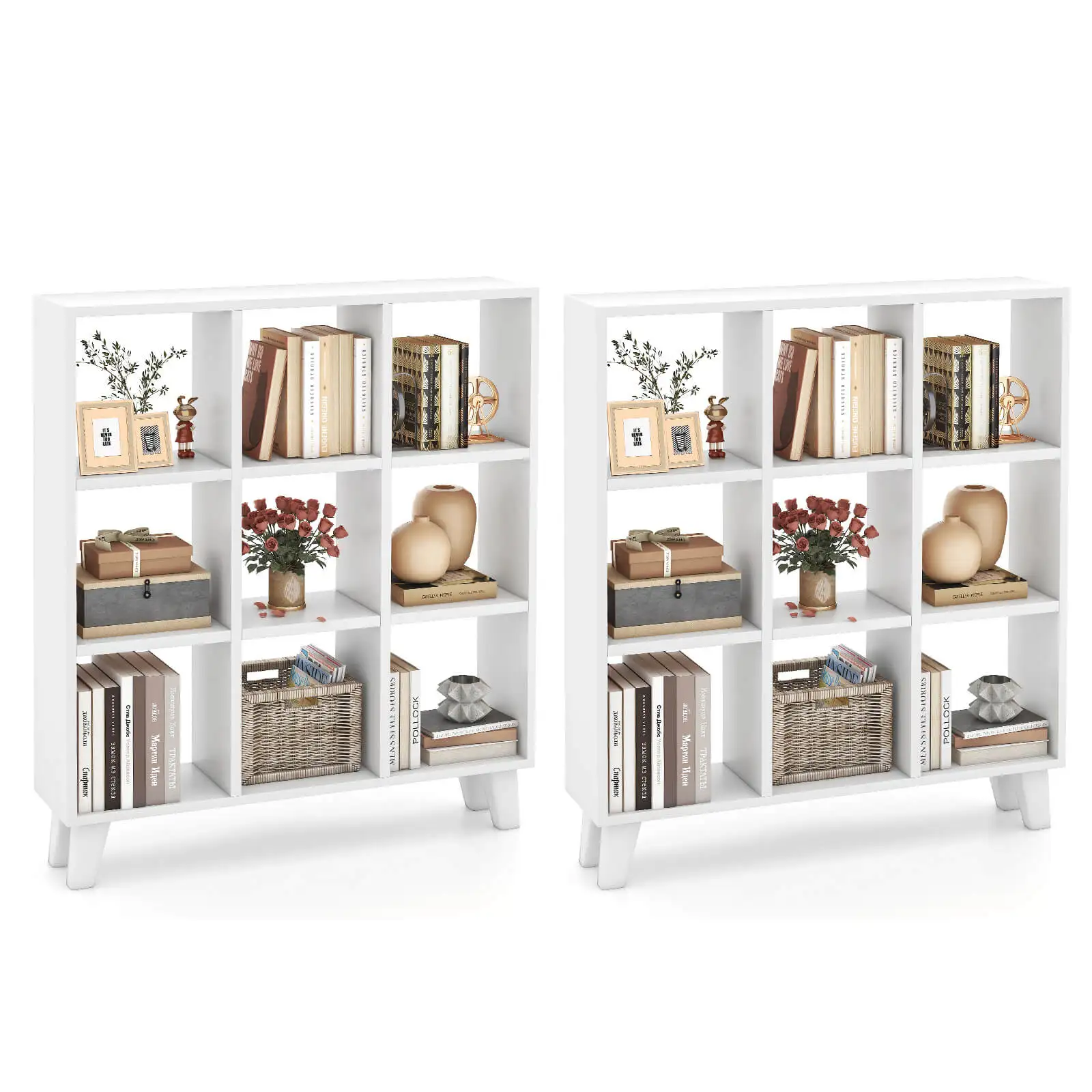 

2PCS 9-Cube Bookcase w/ 6 Removable Shelves Raised Support Feet for Living Room