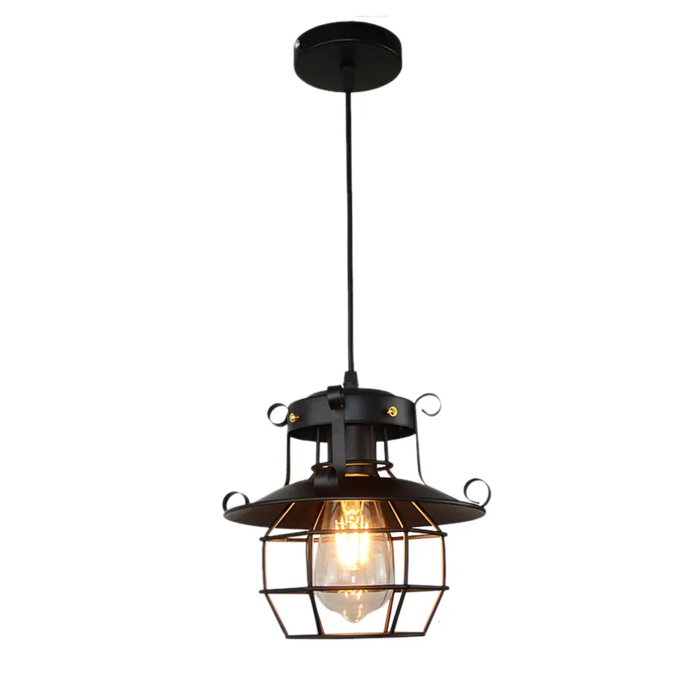 Metal Farmhouse Mini Lantern Pendant Light - Industrial Style Kitchen & Home Lighting Fixture for Foyer, Dining Room, Kitchen