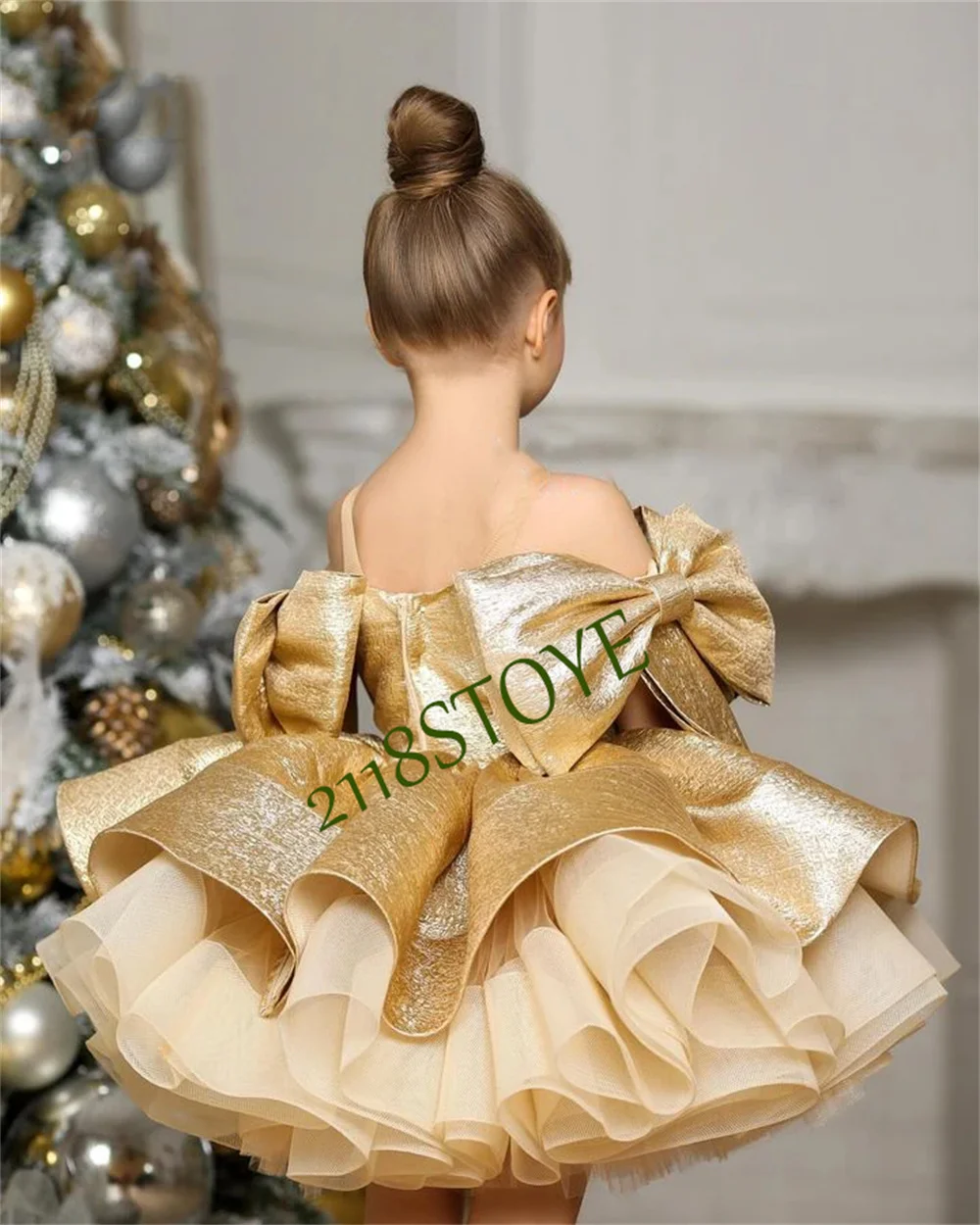 Flower Girl Dresses Bow Puffy Little Girl Dress Satin Princess Dress Baby Girl Dresses First Communion Bow