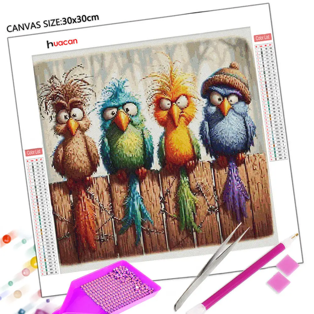 Huacan 5D DIY Diamond Painting Cartoon Bird Full Square Round Drill Rhinestones Mosaic Art New Collection 2025 Wall Decor