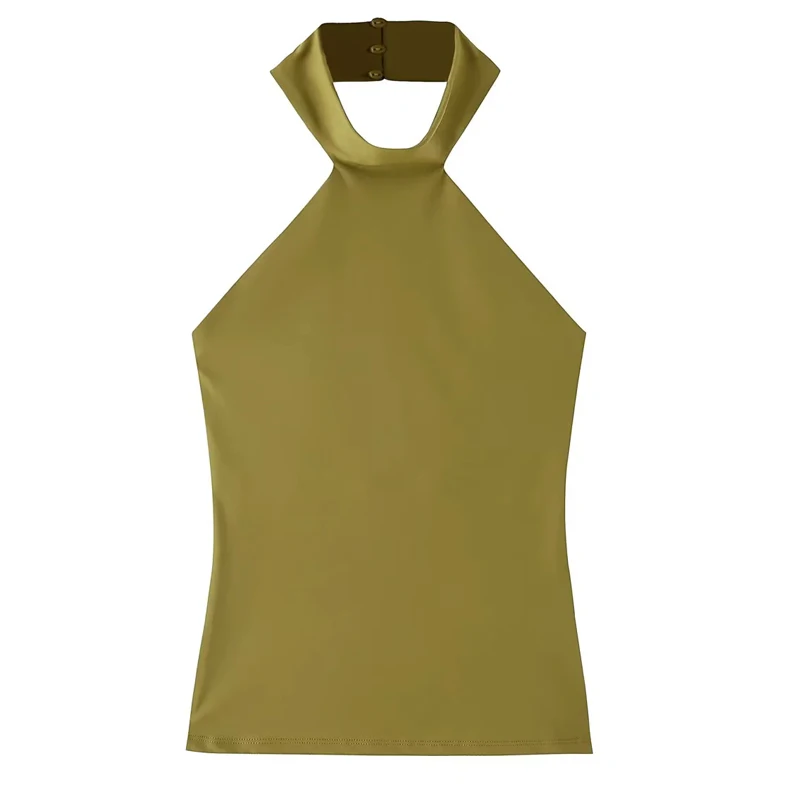 HXAO 2025 Halter Crop Top per donna con spalle scoperte Estate Solid Top Corsetto senza maniche Canotta Donna Backless Sexy Y2K Party Top