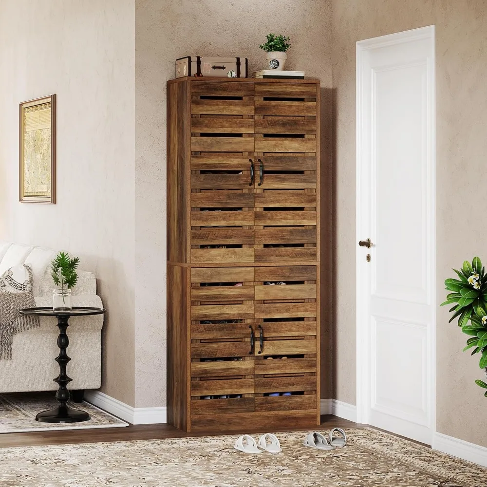 Rustic Brown Vertical Shoe Storage Cabinet with Adjus 70.8