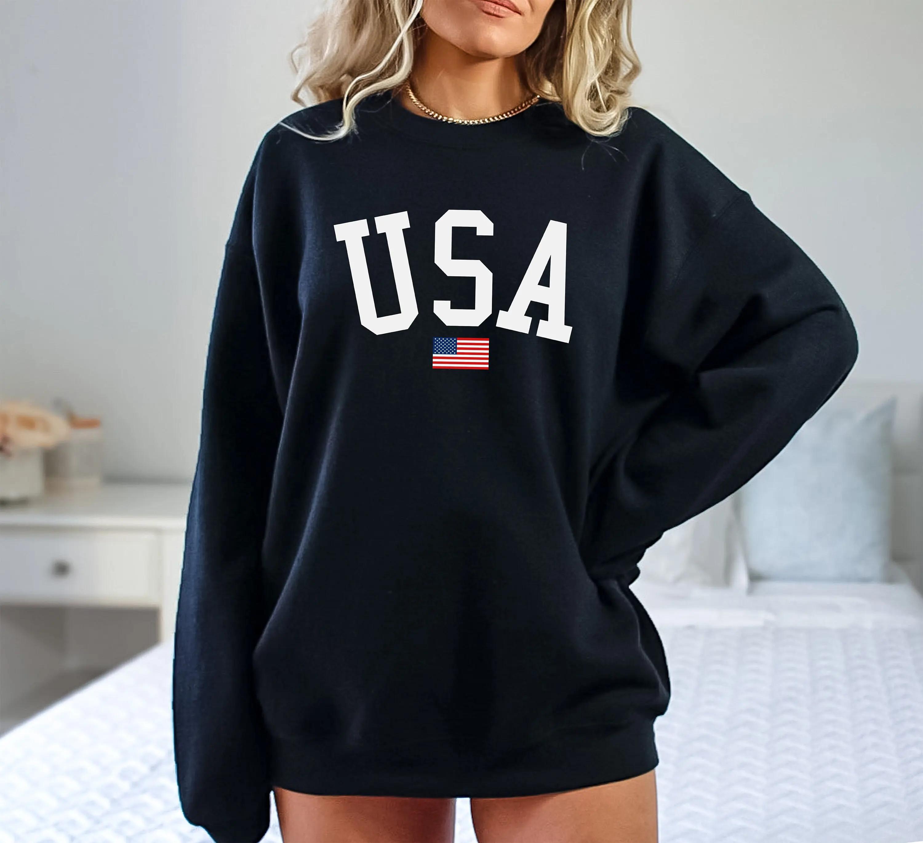 

USA Flag American Flag Sweatshirt Hoodie Men's and Women's Round Neck Sweatshirts Y2k Tops Autumn Winter Pullover Women Clothing