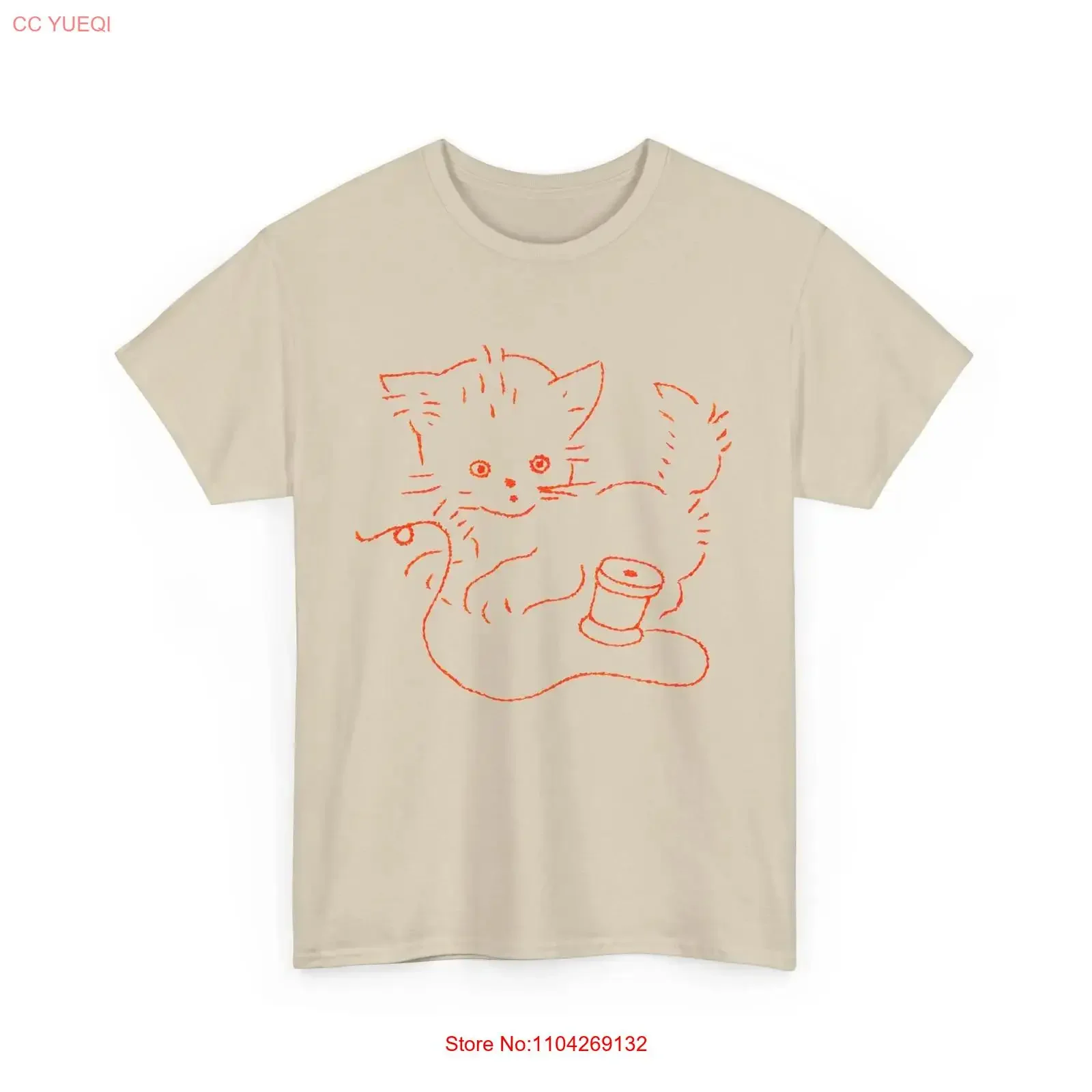 vintage graphic kitten with string reproduction T Shirt vintage Washed Casual Breathable fashion streetwear Stretched Versatile