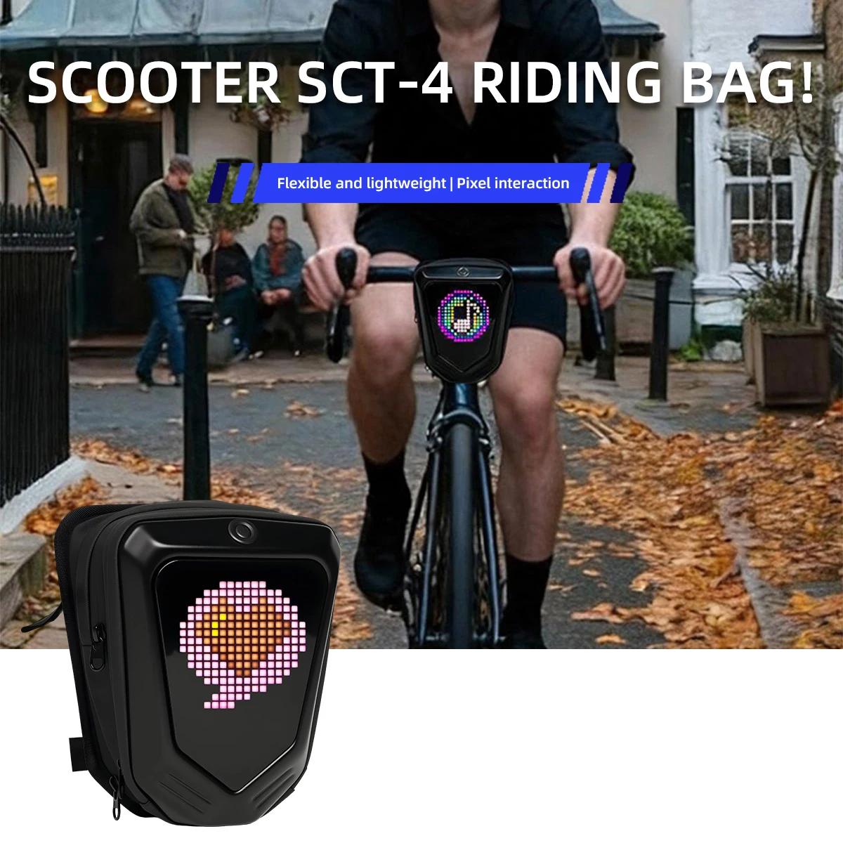 LED Smart Cycling Bag Bicycle Scooter Handlebar Storage Bag DIY Dynamic Pattern Warning Light Bike Front Riding Accessory