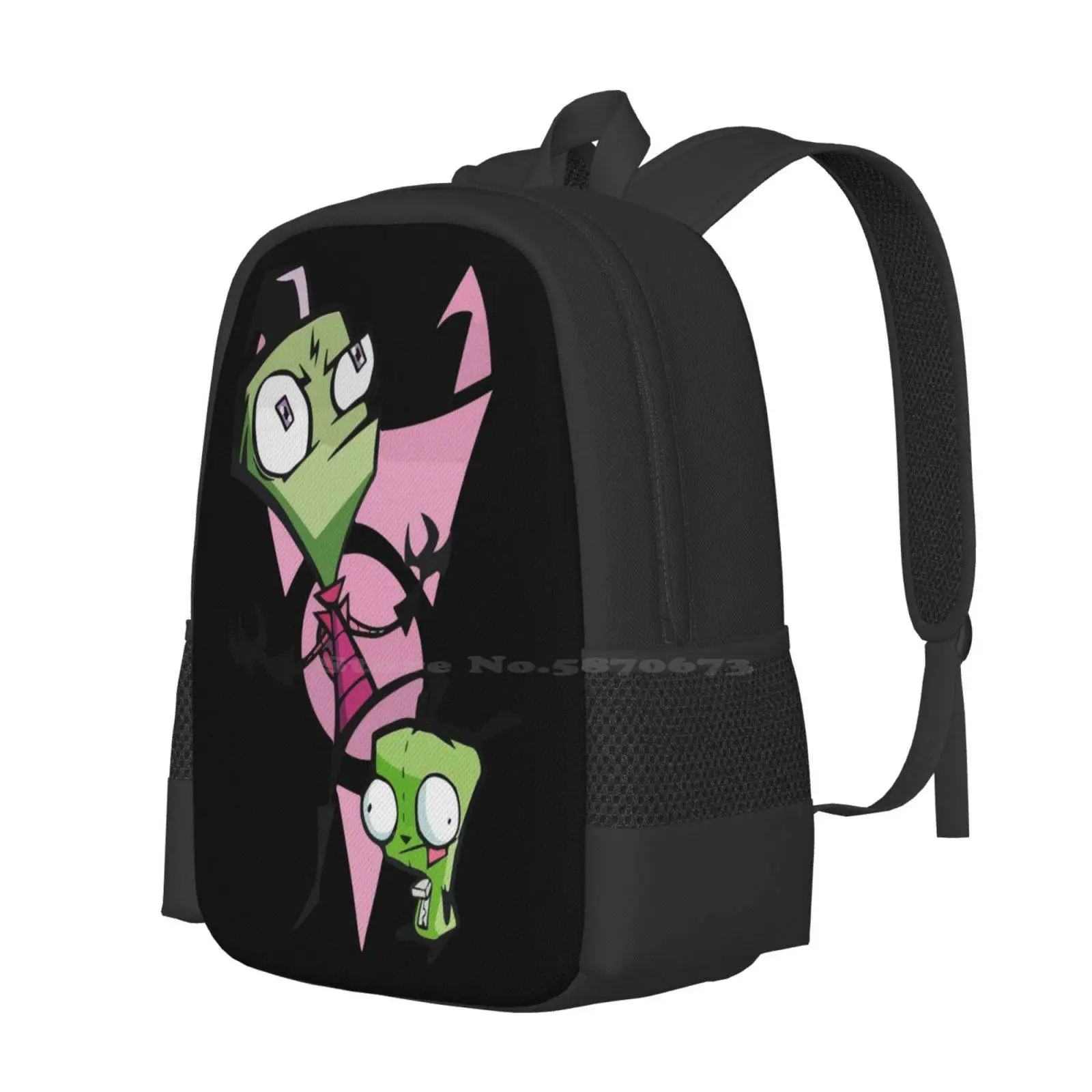 Invader Zim Gir Irken 로고 3D 프린트 디자인 배낭 학생 가방, Invader Zim Tshirtt Invader Zim 포켓 Invader Zim 지퍼