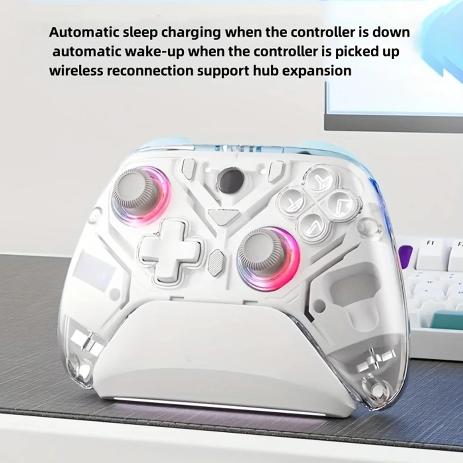 

2.4G Wireless Gaming Controller Adjustable RGB Lighting Fast Connection PC Gamepad Asymmetric Motor for Android for Steam Deck