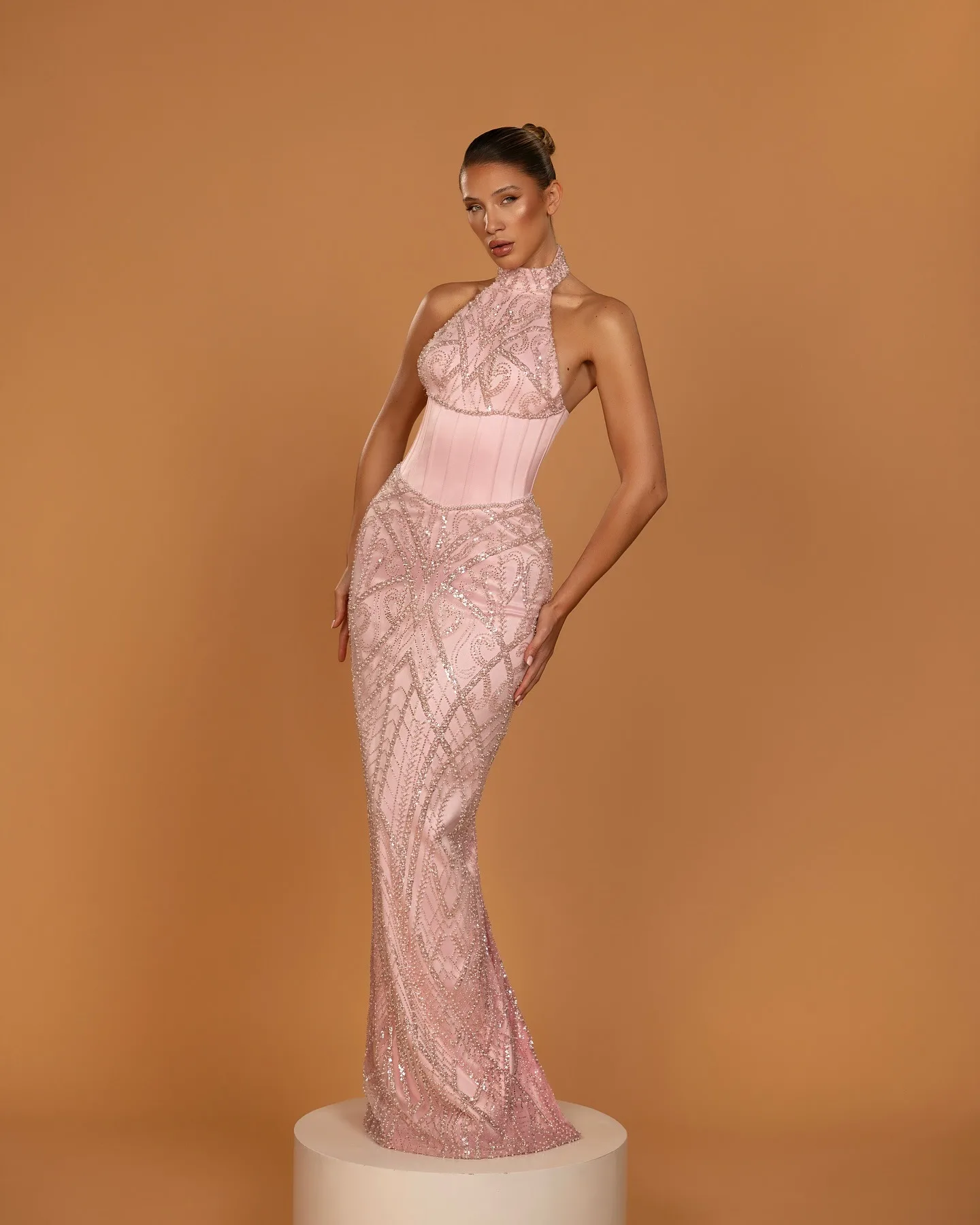 Vestidos de Noche elegantes con cuello Halter, vestido de fiesta de lentejuelas y perlas, vestido de fiesta de princesa sin mangas de sirena, Vestidos de noche personalizados