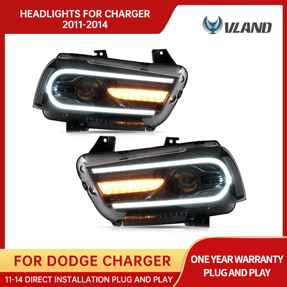 

VLAND Headlamp Car Headlights Assembly for Dodge Charger 2011-2014 Head light with moving turn signal light DRL Dual beam lens