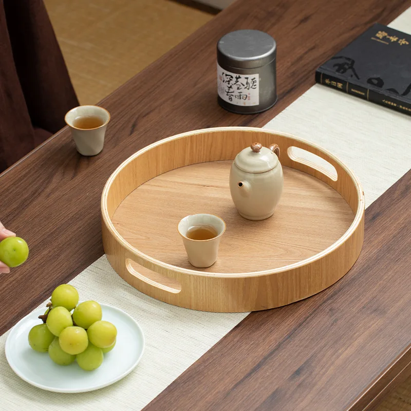 Natural Ash Wood Light Wood Color Round Binaural Tray Kung Fu Tea Tray Dessert Fruit Storage