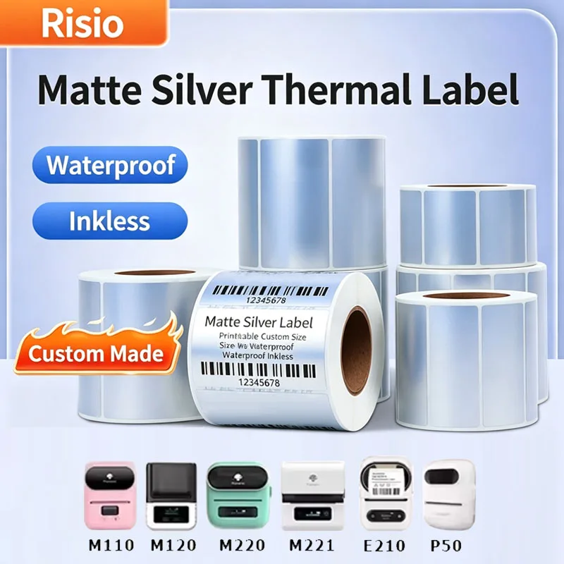 Matte Silver Thermal Label Risio Waterproof Printable Roll Sticker 50x30mm PET Inkless Printer Marklife P50 Phomemo M110 M220
