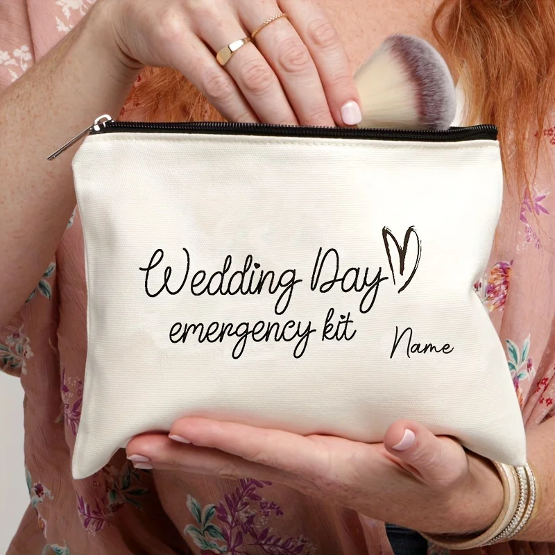 Custom Name Wedding Day Emergency Kit for makeup Bag |, Zipper Closure, Lightweight, Fade Resistant, Foldable, Machine Washable