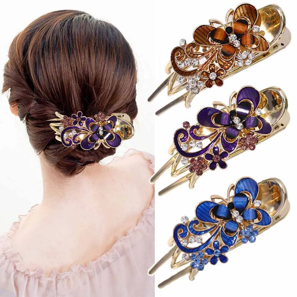 Crystal Rhinestone Hair Claw Butterfly Barrettes Hairpin Retro Crystal Flower Hair Clips Claw Women Headwear For Women Girls