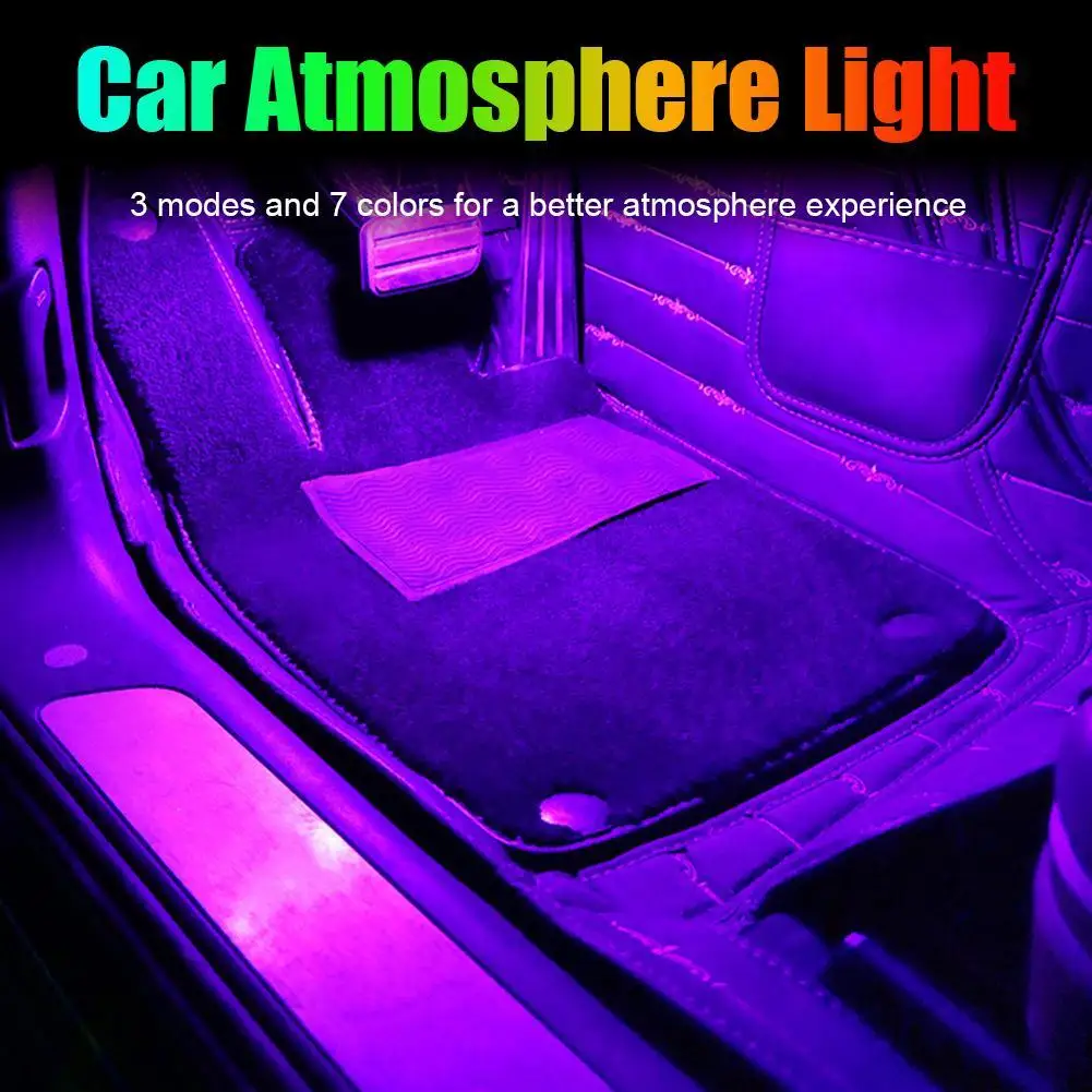 

4-in-1 USB Car Ambient Kit RGB Multicolor LED Atmosphere Light for Footwell No Wiring Needed Easy Installation L2W7