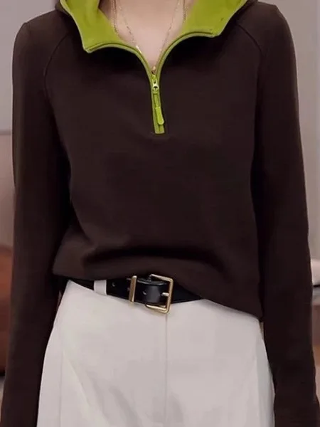 هودي نسائي طويل بسحاب، تصميم أنيق للخريف والشتاء، مقاسات كبيرة، مريح، على الطراز الكوري