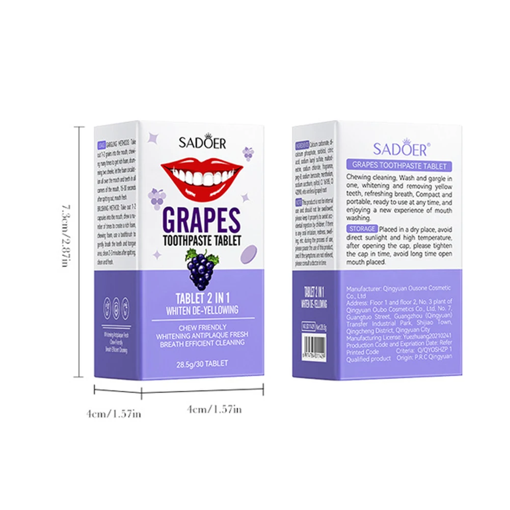 2 Bottles Solid Chewable Toothpaste Tablets Fruit Flavors Oral Care Teeth Cleaning Whitening Toothpaste Granular Stain Remove
