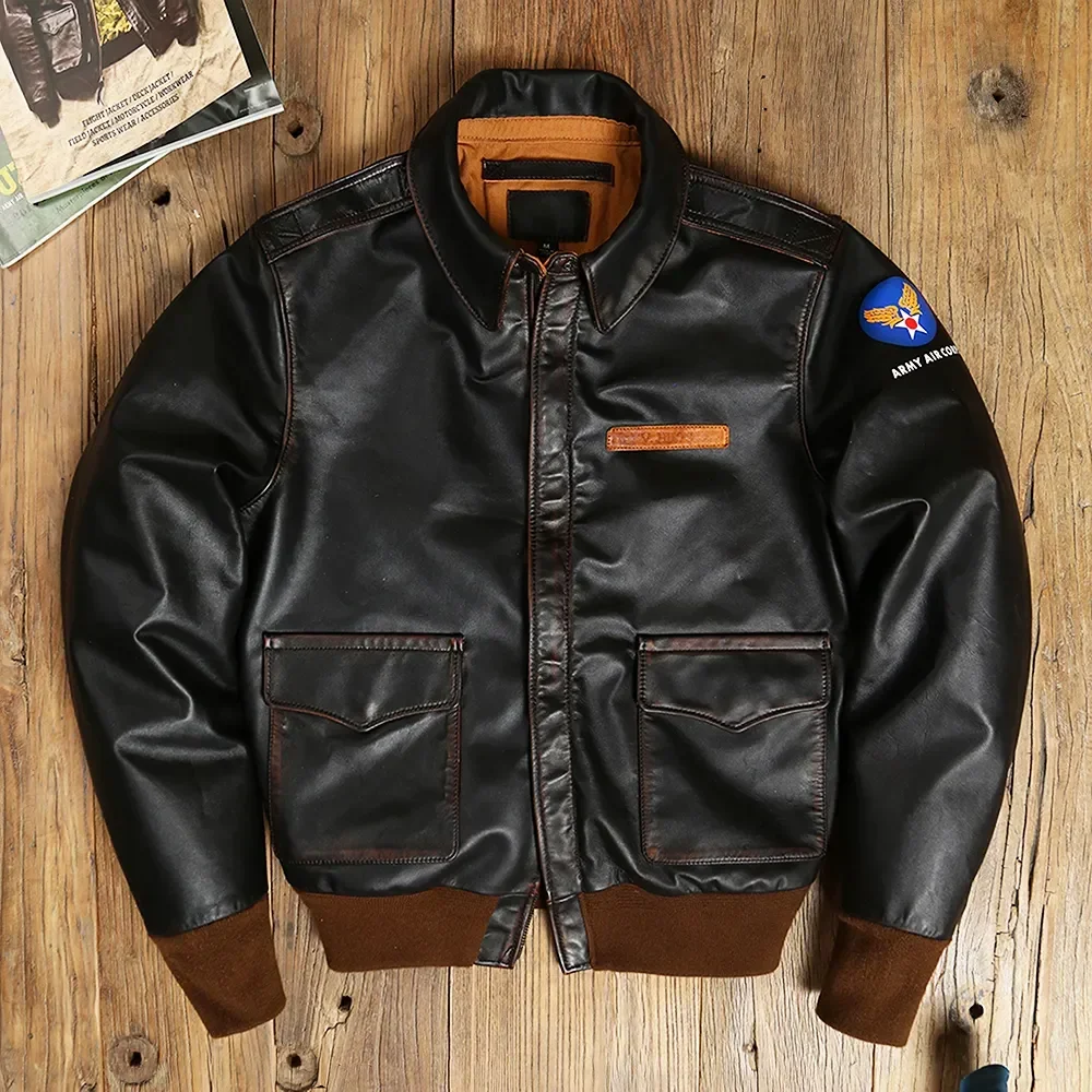 Yr!free Bomber Shipping.retro Jacket.a2 Leather Force Type ?? Cloth Air ?? Horsehide Coat.vintage Genuine Classic Us