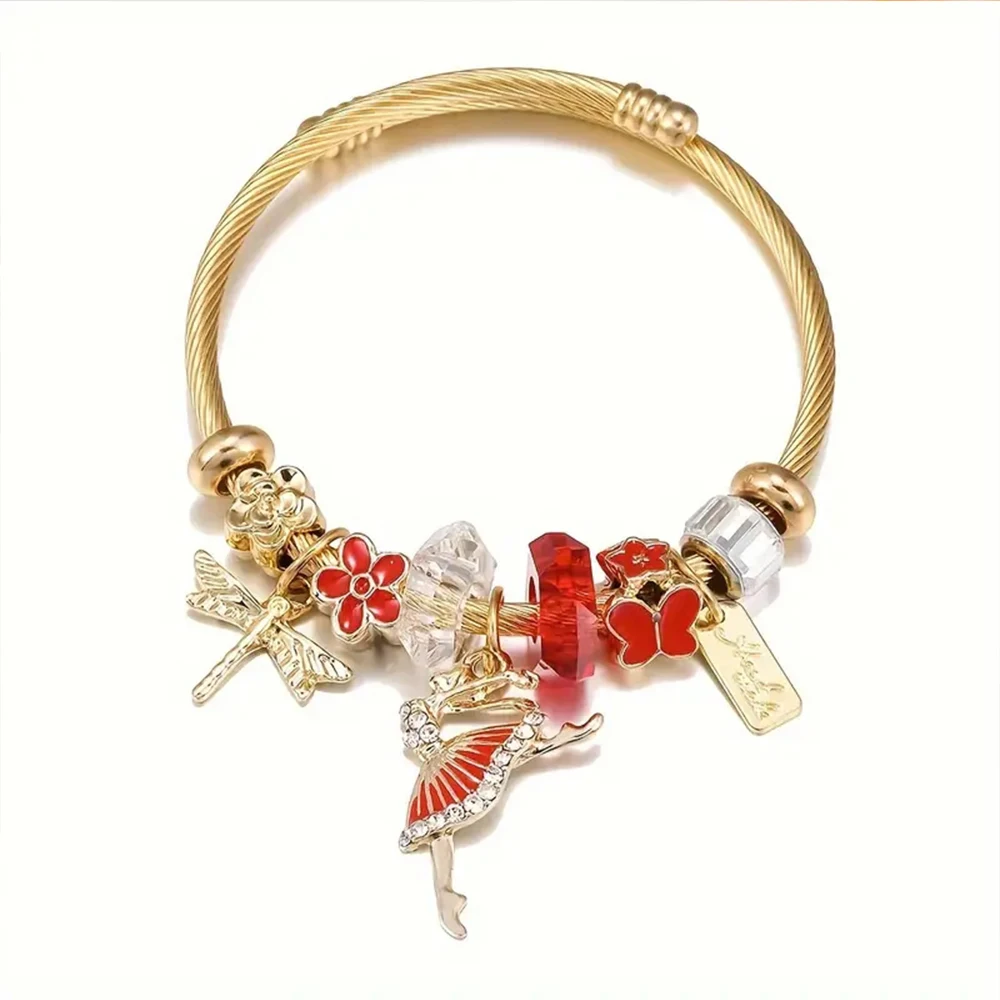 A new European and American DIY golden series ballet dancer dancing girl butterfly beaded bracelet jewelry