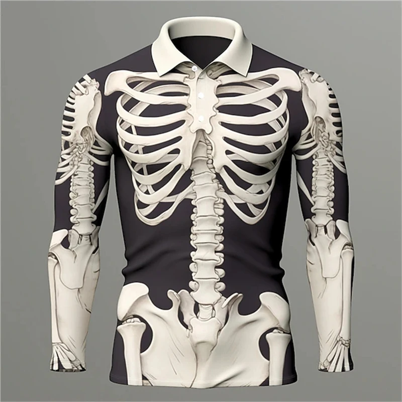 Newest Vintage Skull 3D Printed Long Sleeve Polo Shirts Men Clothing Lapel Casual Fashion Streetwear Hombre Ropa Tops Male Tees