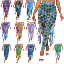 Mermaid Leggings Halloween Cosplay Costume Fish Scale Pattern Trousers Carnival Pants Party Movie Stage Performance Dress Up