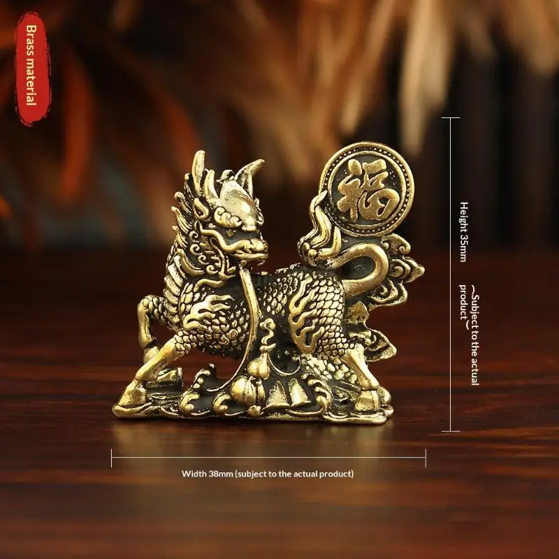 ♥ Estatua de Kirin Feng Shui - Figura de Qilin de Latón con Moneda 'Fu' para la Fortuna