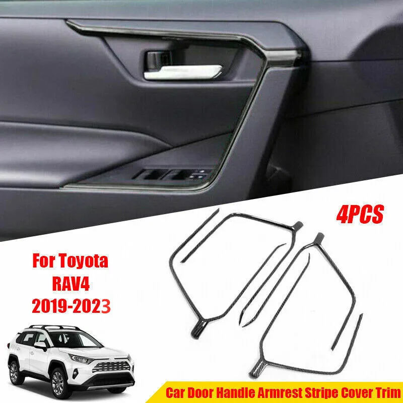 

For Toyota RAV4 2019-2023 Carbon Fiber Car Door Handle Armrest Stripe Cover Trim