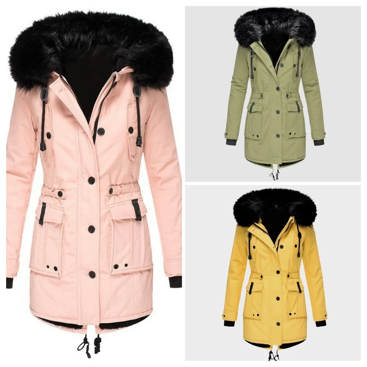 

Autumn Sinter New Women Warm Fleece Lined Thickened Parka Fur Collar Cotton Padded Coat Fashion Female Outerwear