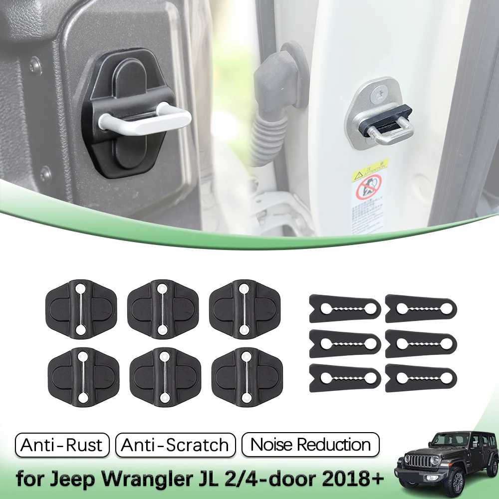 Door Lock Striker Cover Silicone Buffer Pad Kit for Jeep Wrangler JL 2/4-door Gladiator JT 2018-2026 ABS Interior Accessories