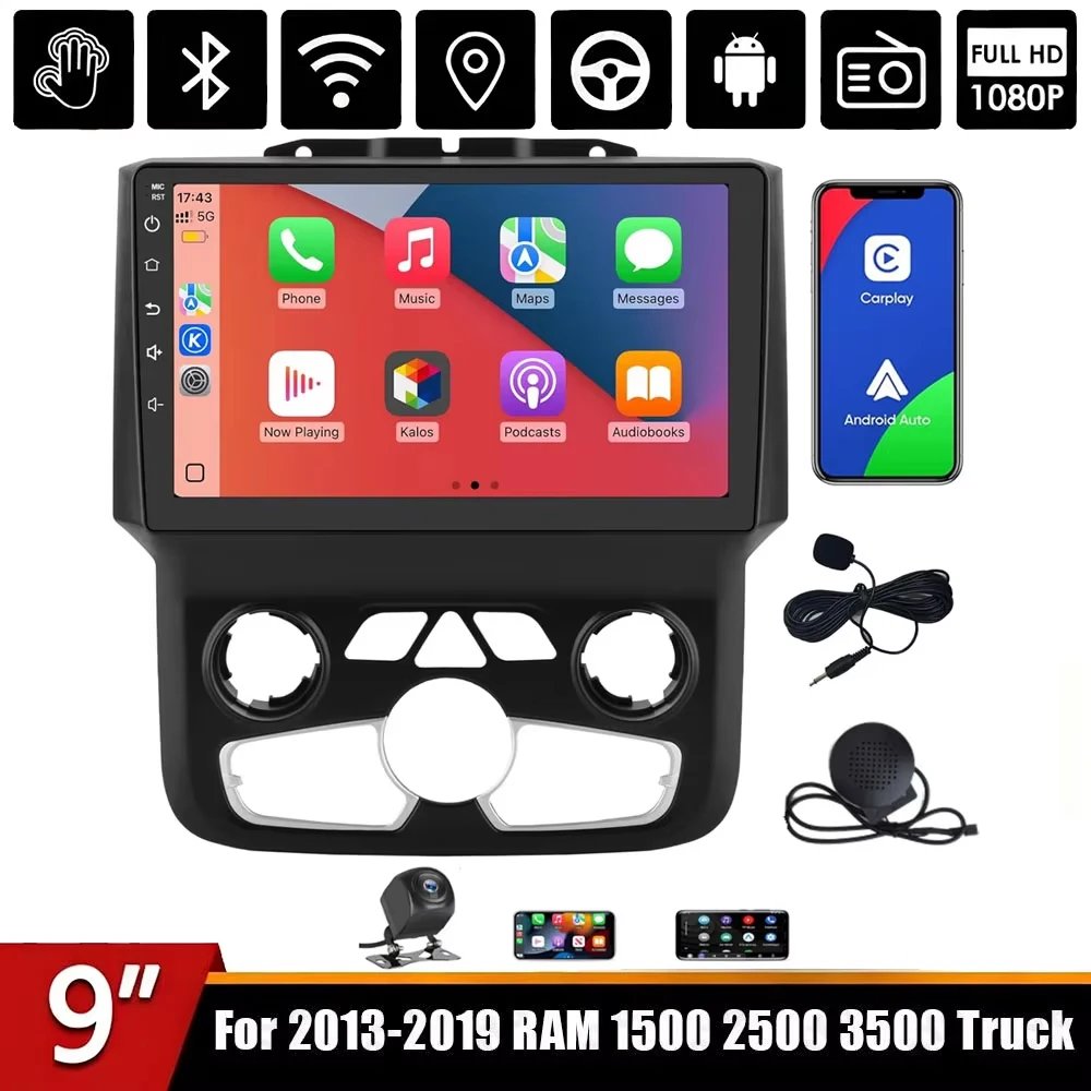 New Android 13 Touch Car Stereo Radio Multimedia Video Player GPS Navigation 5G WiFi Auto Radio For Dodge Ram 2013-2019 Wireless CarPlay Android Auto 9