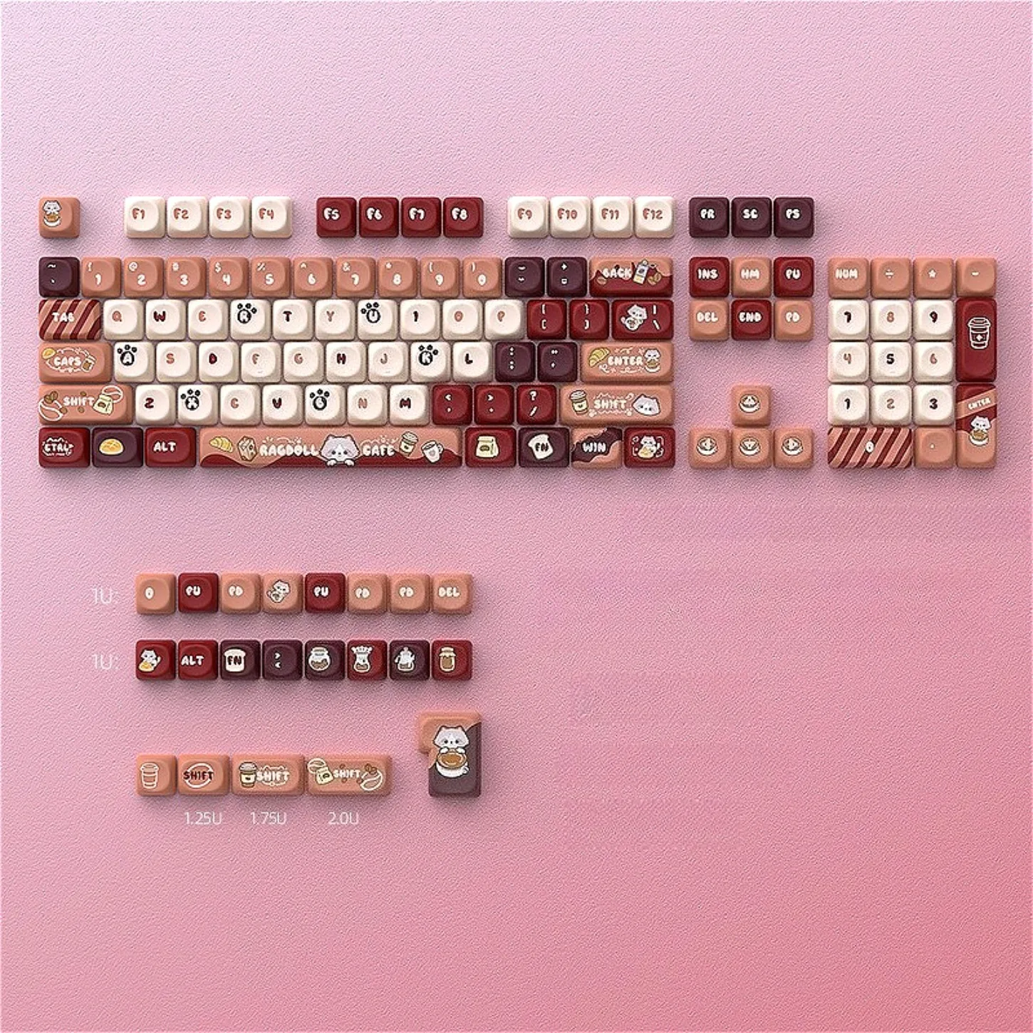 MOA Coffee Doll KEYCAP SET PBT 131 Key Kitten Keycap for 60/64/84/98/108 Mechanical Keyboard