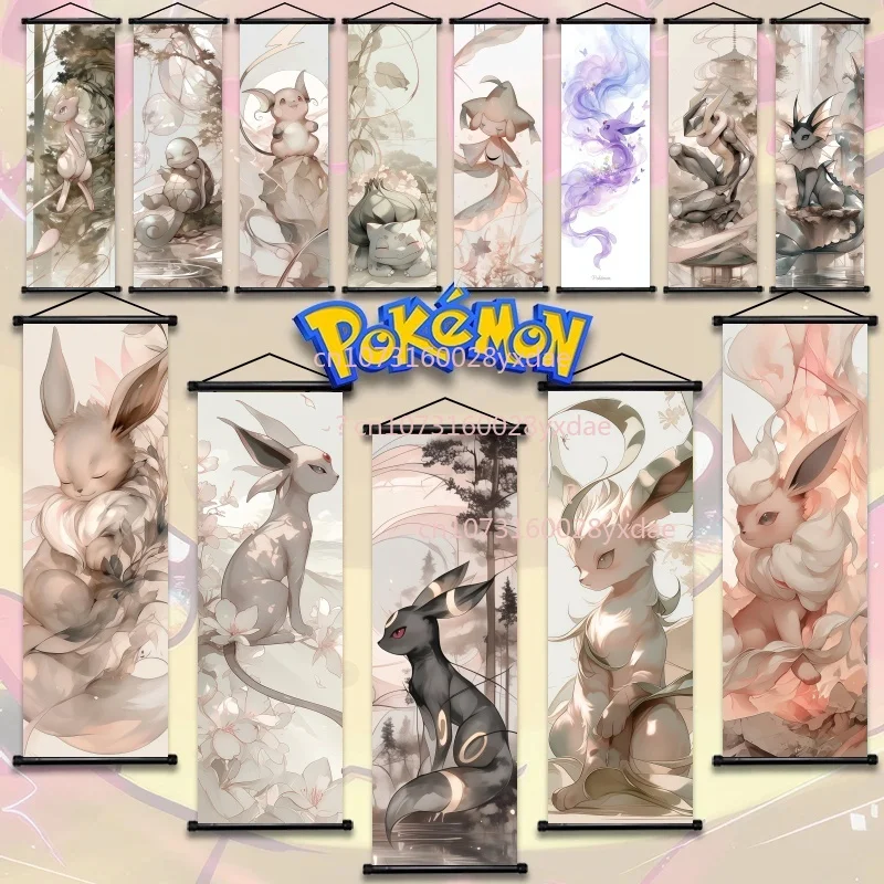 

Классические аниме-картины с персонажами Покемон: Иви, Чармандер, Пикачу, высококачественные HD-иллюстрации на свитках, подходят для украшения стен спальни, в качестве подарков.