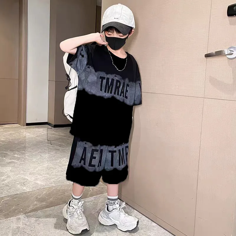 Summer Arrival Boys Edgy Stylish Short Sleeve Sports Two Piece Set Fashion Trendy Outfit  Middle  Boys Daily Outdoor Casual Wear