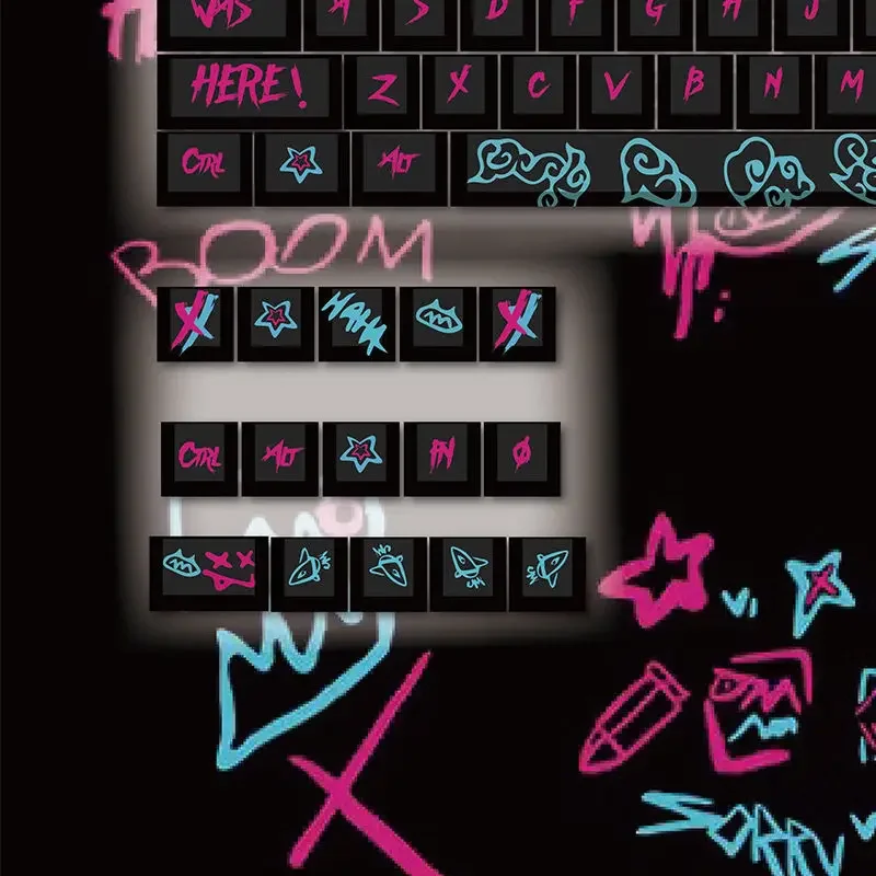 123 Keys Game Character Jinx Cherry Keycap Graffiti Mechanical Keyboard PBT Five-Sided Thermal Sublimation DIY Anime Keycaps